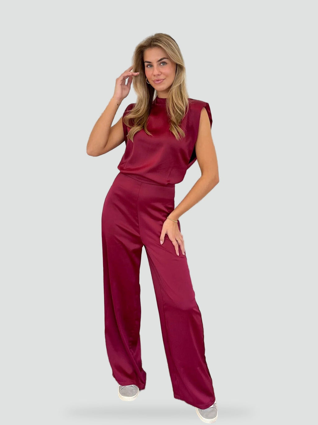 Romina sleeveless wide leg jumpsuit, side view