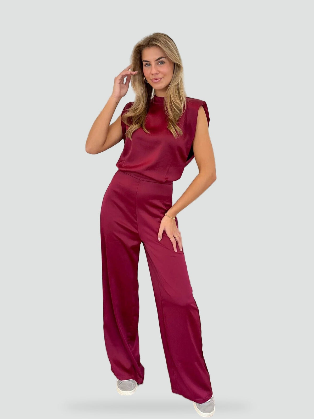 Romina sleeveless wide leg jumpsuit, side view