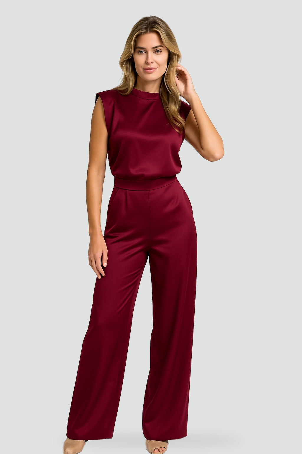 Romina sleeveless wide leg jumpsuit in beige