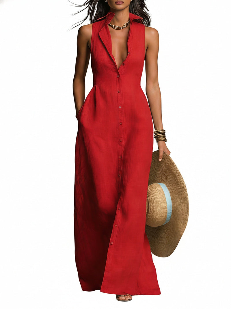 Marisol sleeveless linen maxi dress with buttons