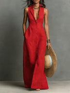 Marisol sleeveless linen maxi dress in red