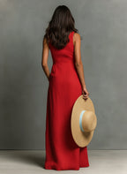 Marisol sleeveless linen maxi dress in blue and green