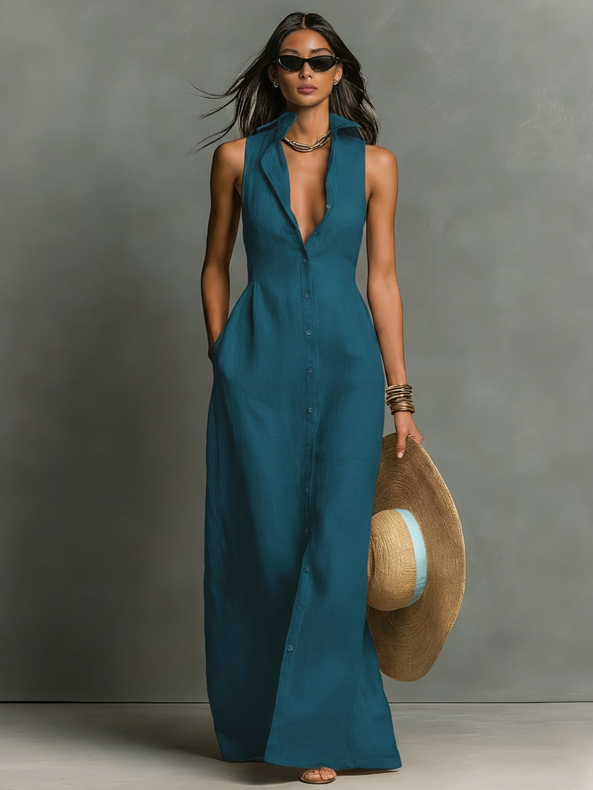 Marisol sleeveless linen maxi dress in black