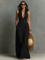Marisol sleeveless linen maxi dress, front view