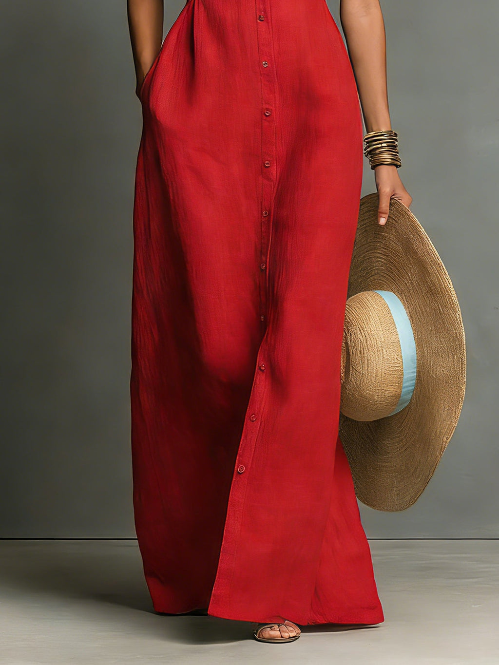 Marisol sleeveless linen maxi dress, detail