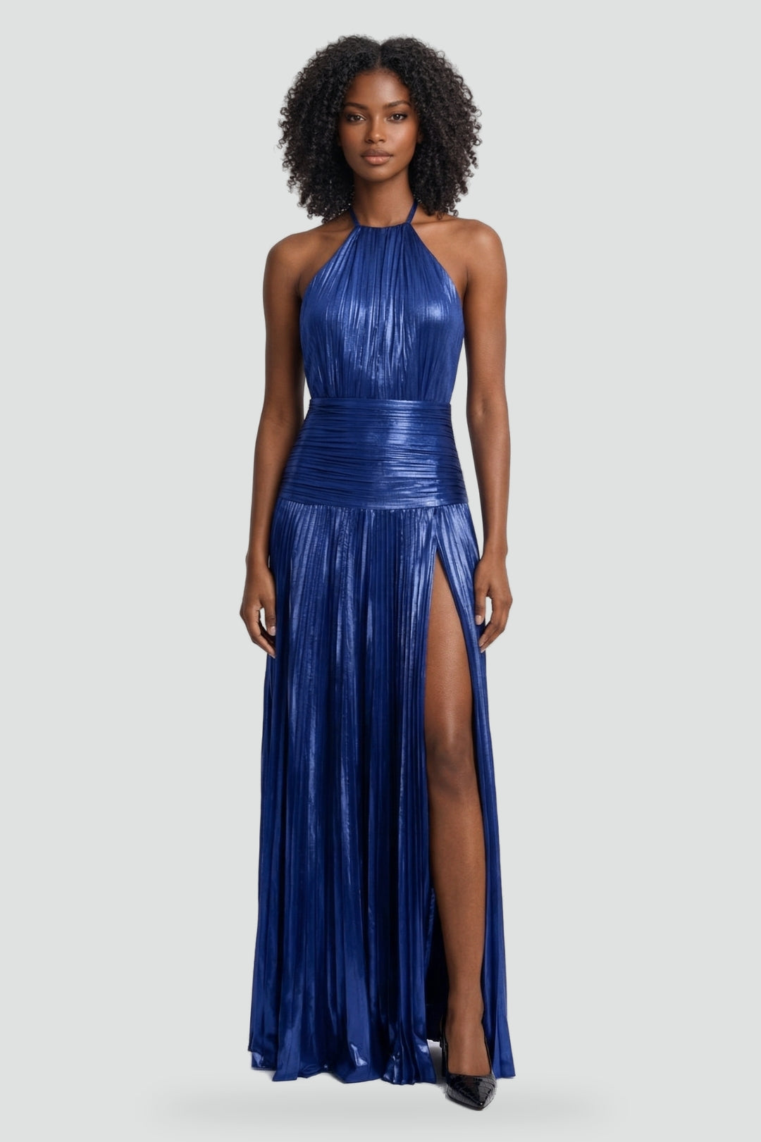 Seraphina metallic halter neck maxi dress with split
