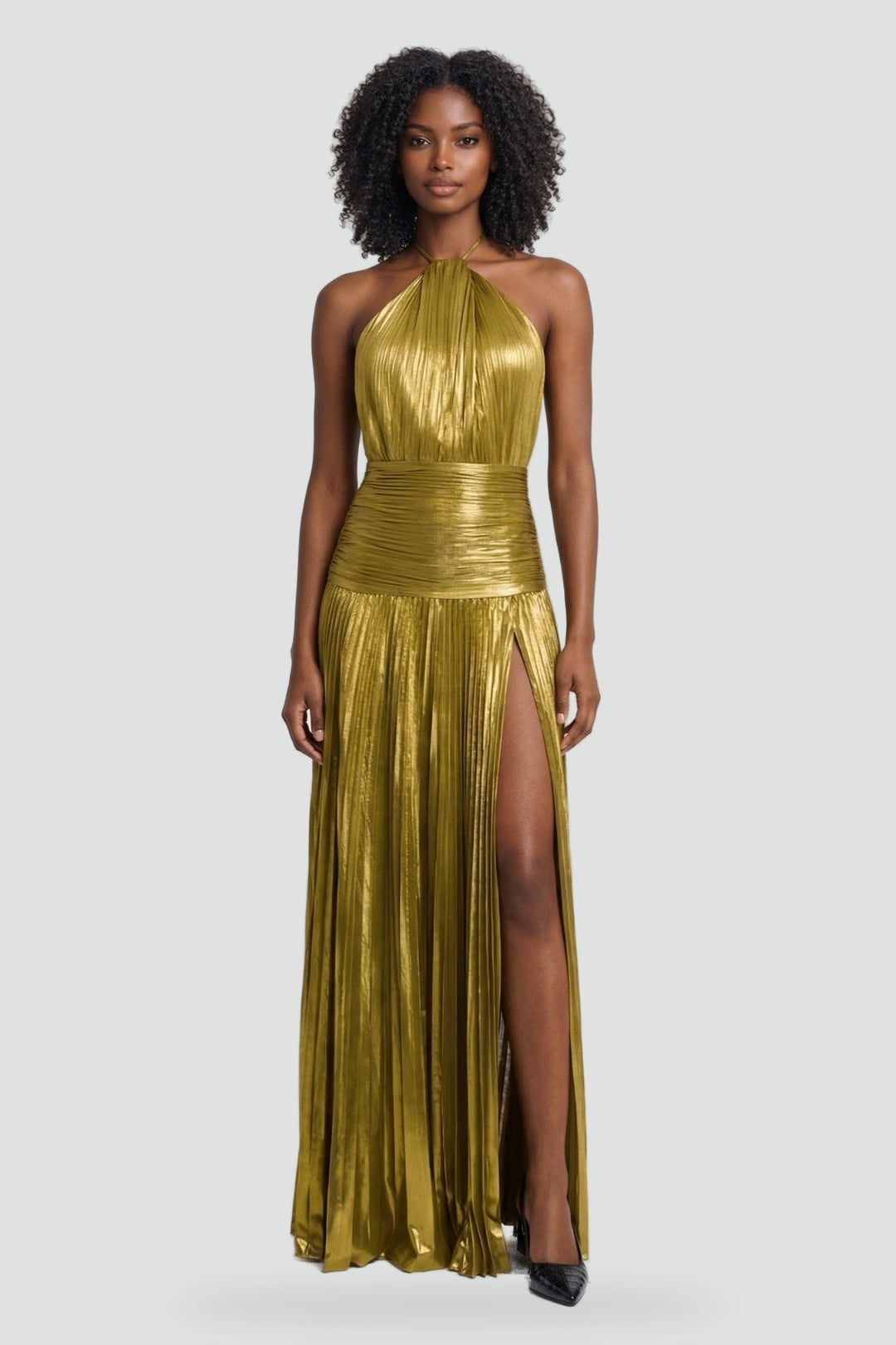Seraphina metallic halter neck maxi dress in blue