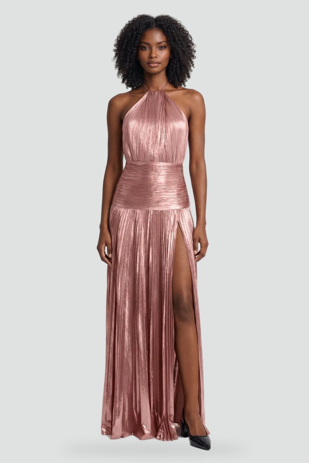 Seraphina metallic halter neck maxi dress in gold